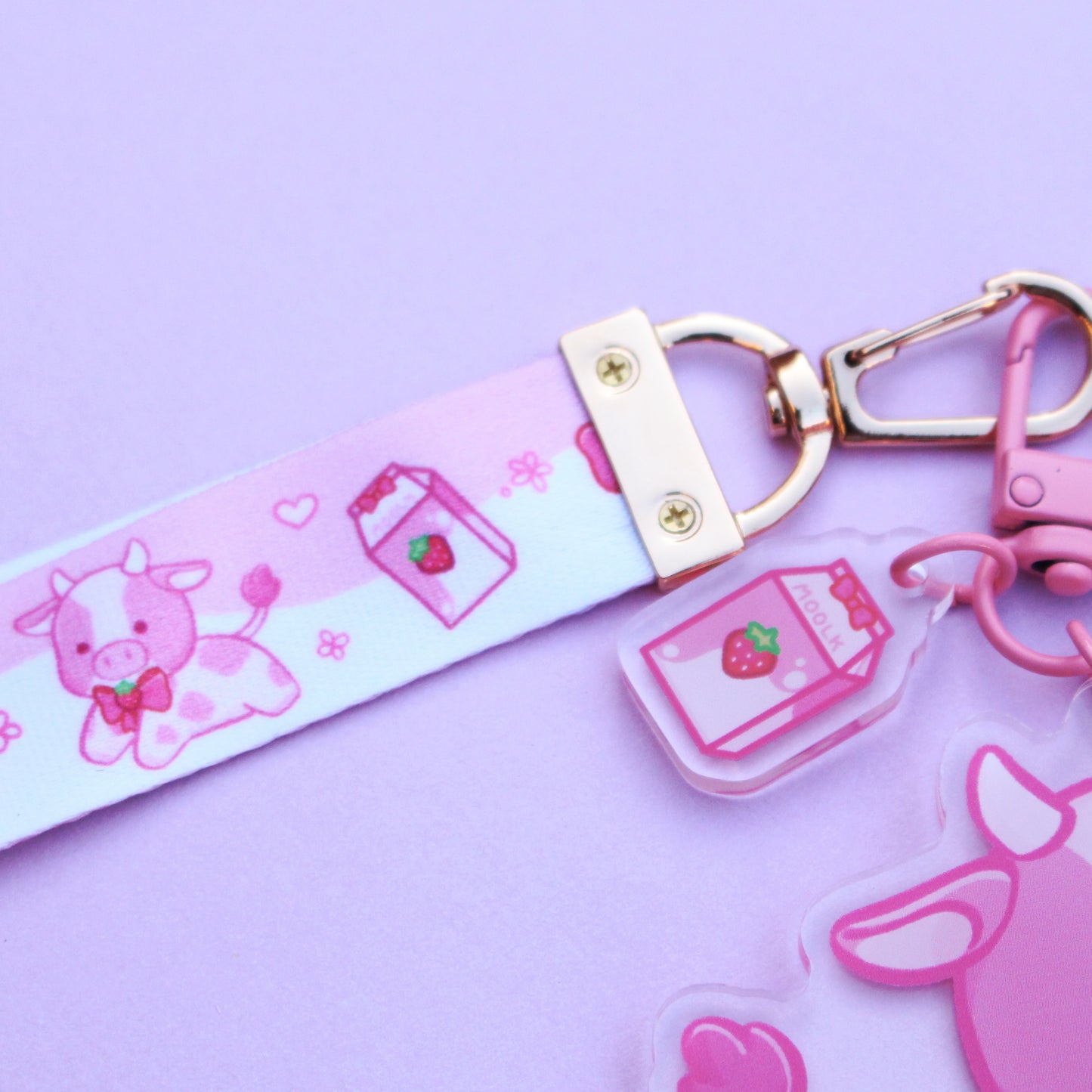 Strawberry Cow Lanyard Acrylic Charm