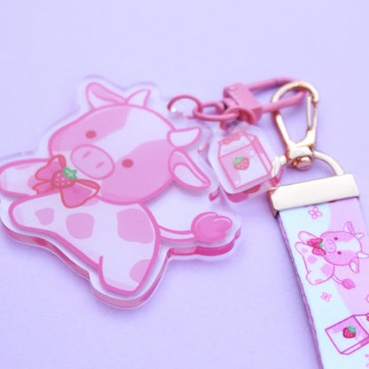 Strawberry Cow Lanyard Acrylic Charm